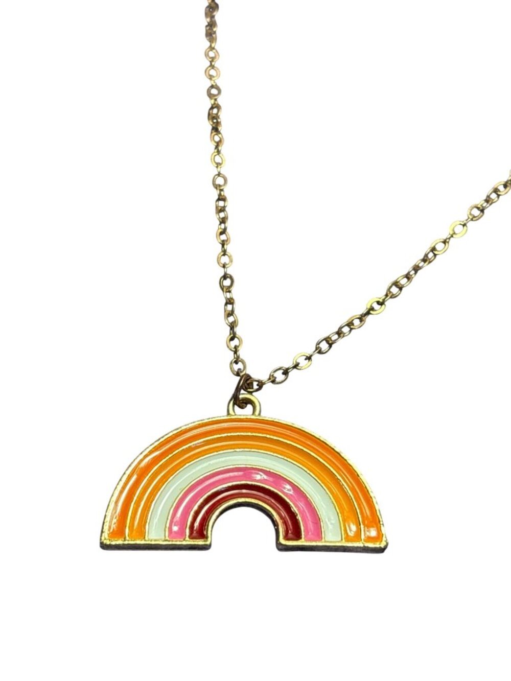 Enamel Rainbow Necklace Goldtone Lobster Clasp 17 - 20 inches Long Pendant